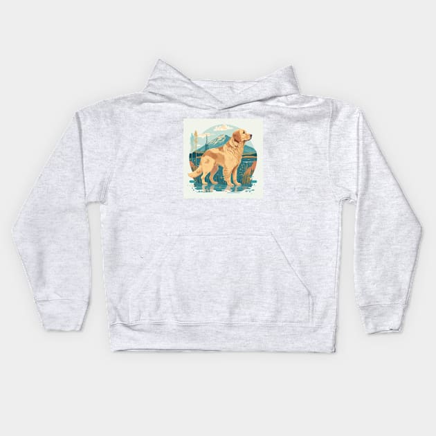 Golden Retriever in Mountain Scene Kids Hoodie by Star Scrunch